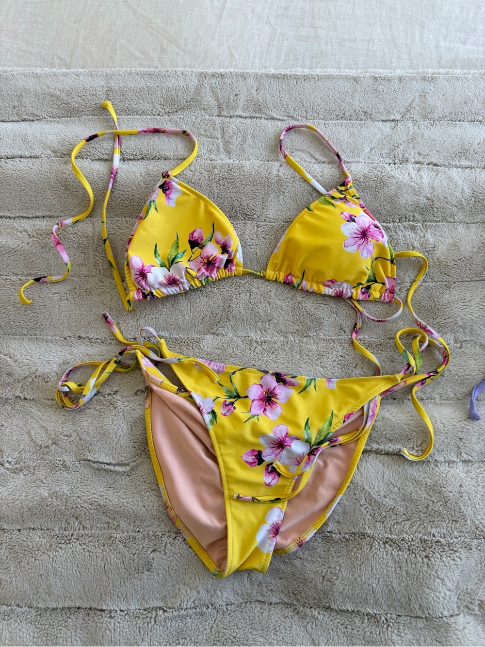 Doll swimwear- Girls Yellow Floral Tie-Back Swim Bikini